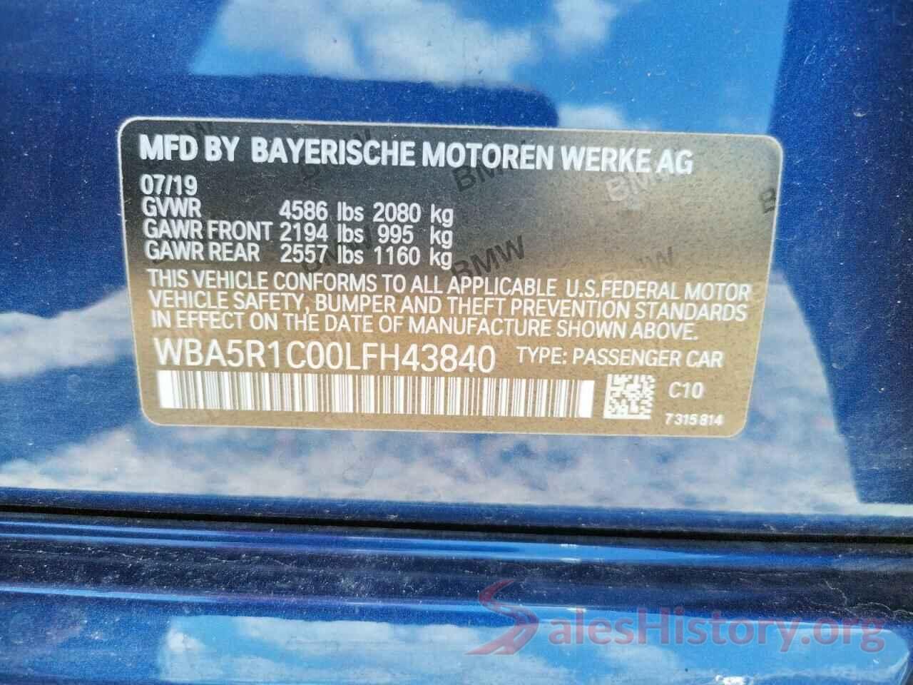 WBA5R1C00LFH43840 2020 BMW 3 SERIES