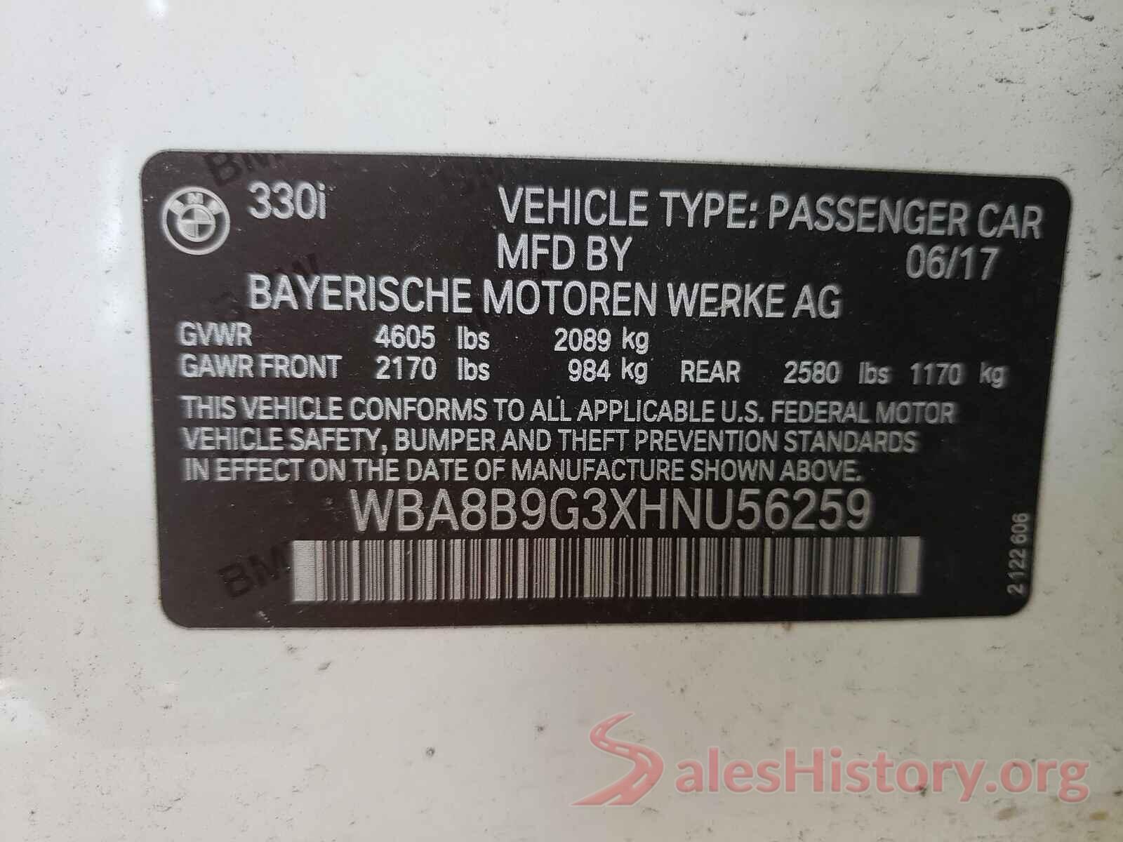 WBA8B9G3XHNU56259 2017 BMW 3 SERIES