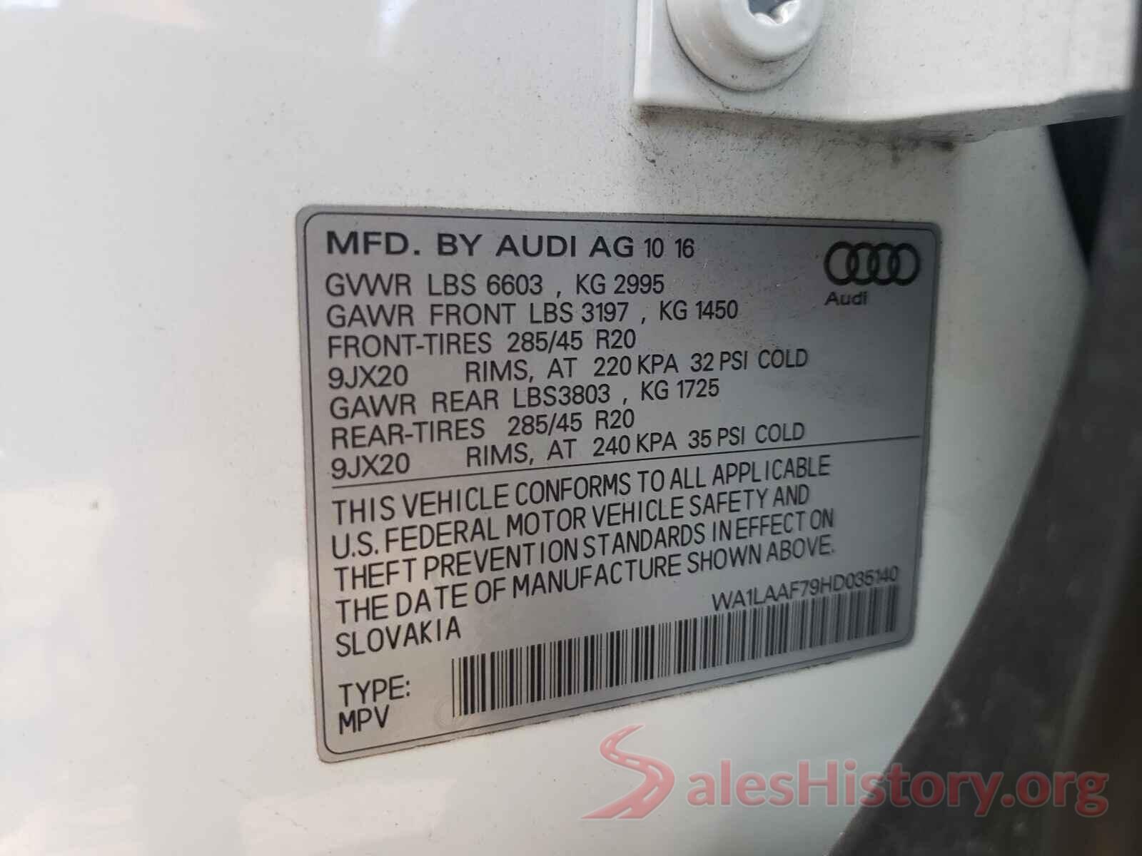 WA1LAAF79HD035140 2017 AUDI Q7