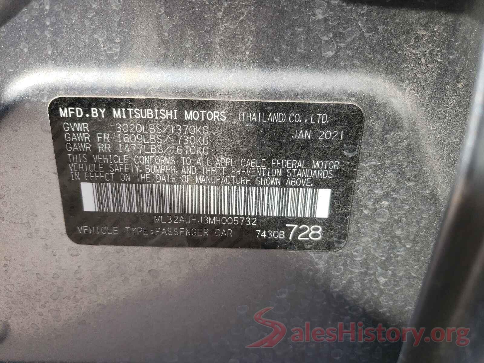 ML32AUHJ3MH005732 2021 MITSUBISHI MIRAGE