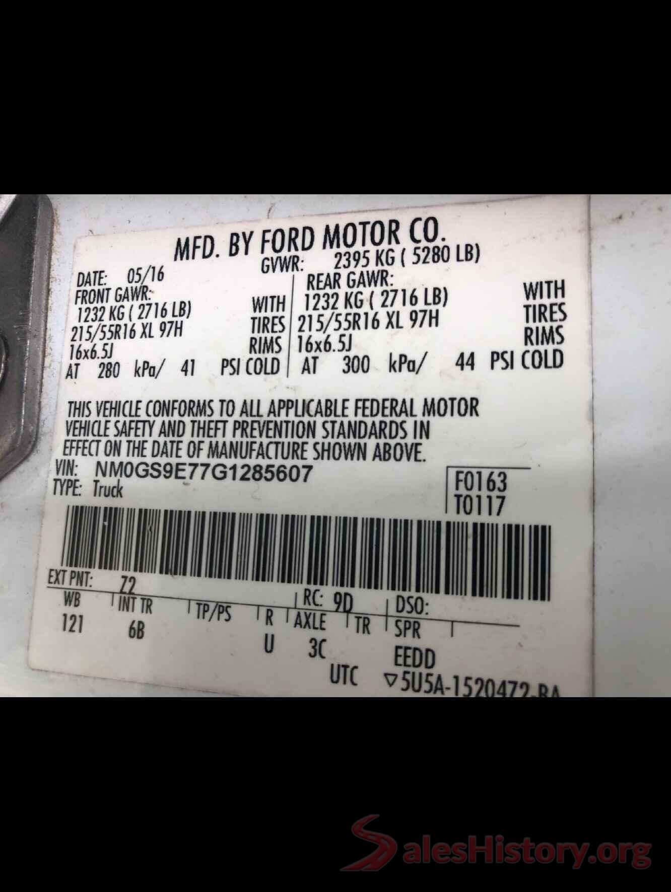 NM0GS9E77G1285607 2016 FORD TRANSIT CO