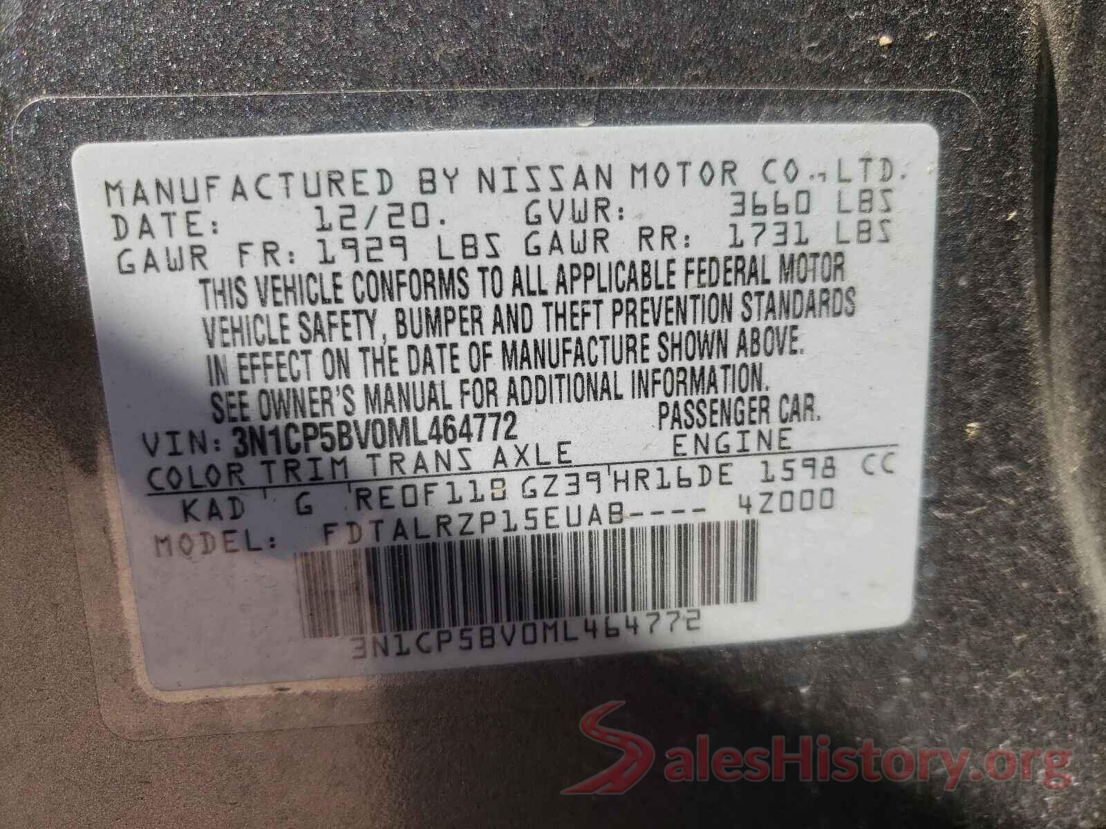 3N1CP5BV0ML464772 2021 NISSAN KICKS