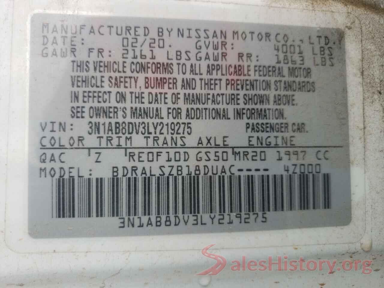 3N1AB8DV3LY219275 2020 NISSAN SENTRA