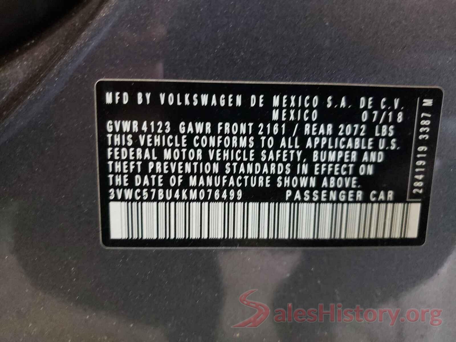 3VWC57BU4KM076499 2019 VOLKSWAGEN JETTA