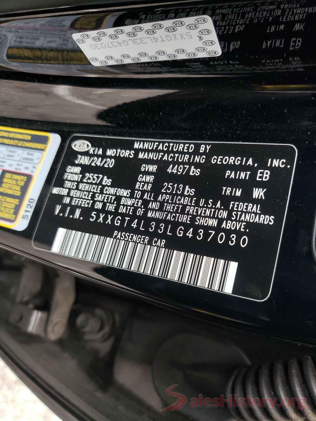 5XXGT4L33LG437030 2020 KIA OPTIMA