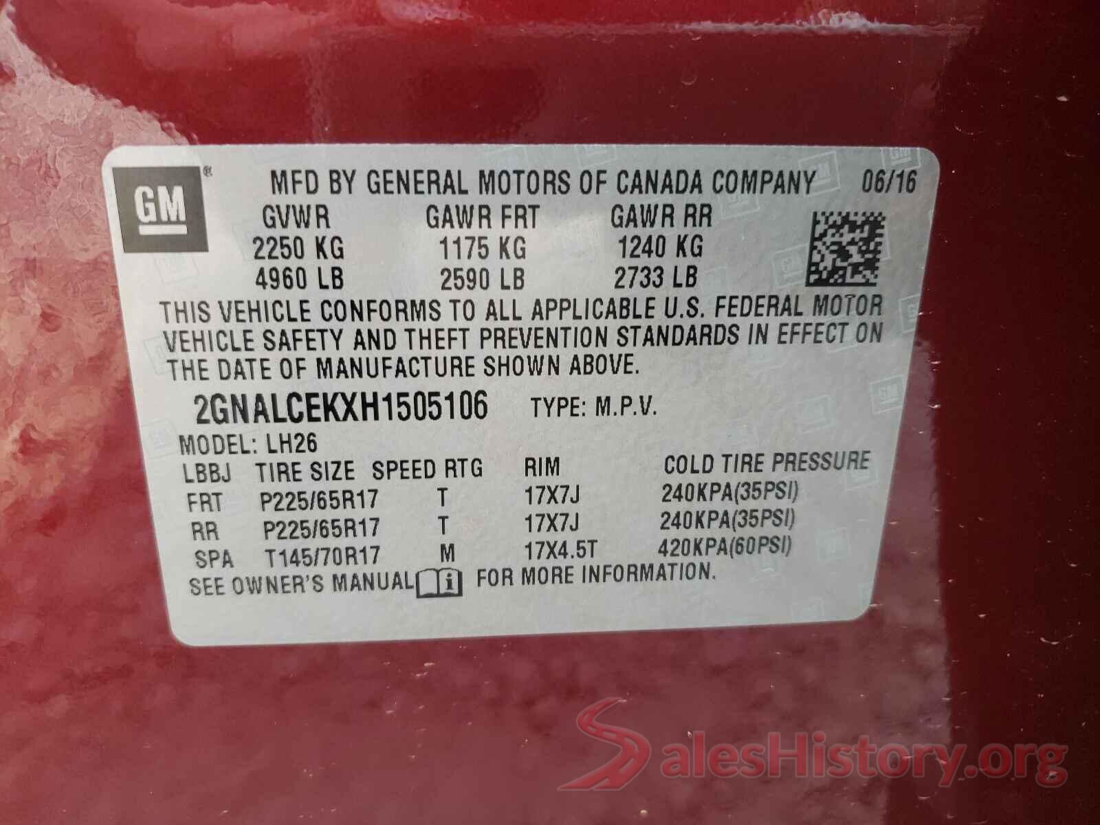 2GNALCEKXH1505106 2017 CHEVROLET EQUINOX