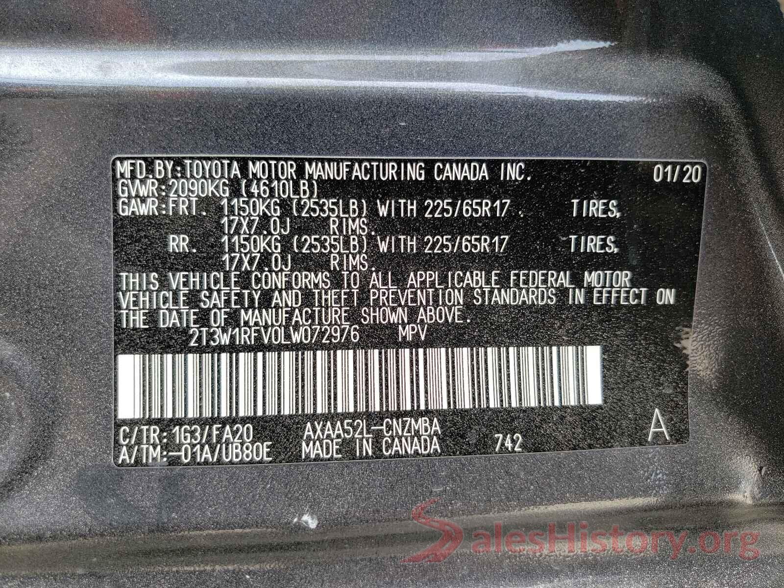 2T3W1RFV0LW072976 2020 TOYOTA RAV4