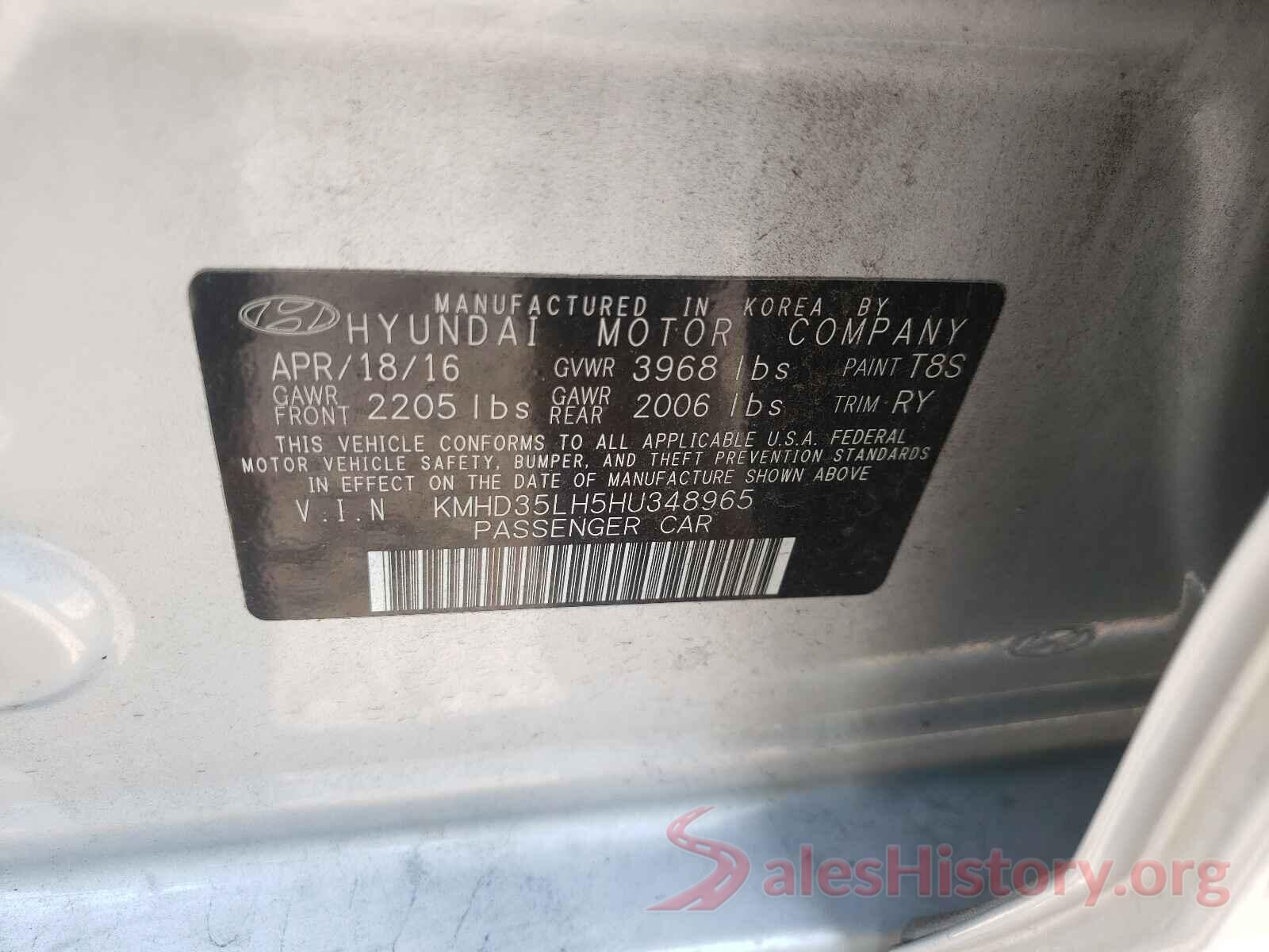 KMHD35LH5HU348965 2017 HYUNDAI ELANTRA