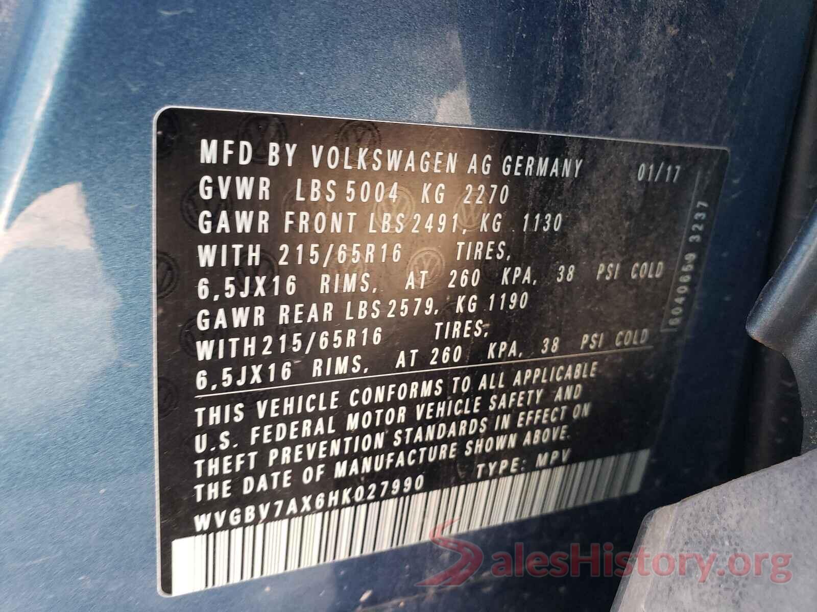 WVGBV7AX6HK027990 2017 VOLKSWAGEN TIGUAN