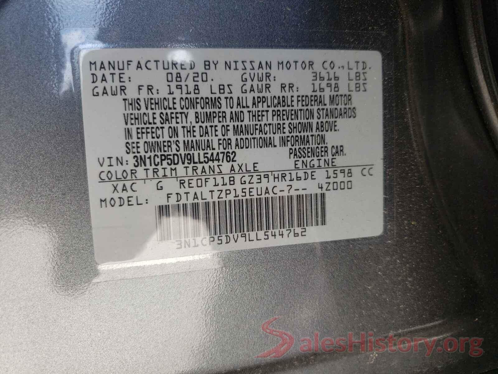 3N1CP5DV9LL544762 2020 NISSAN KICKS