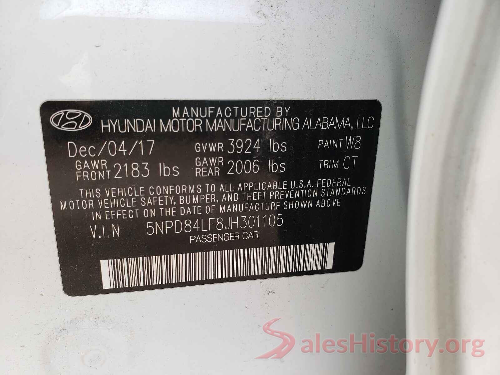 5NPD84LF8JH301105 2018 HYUNDAI ELANTRA