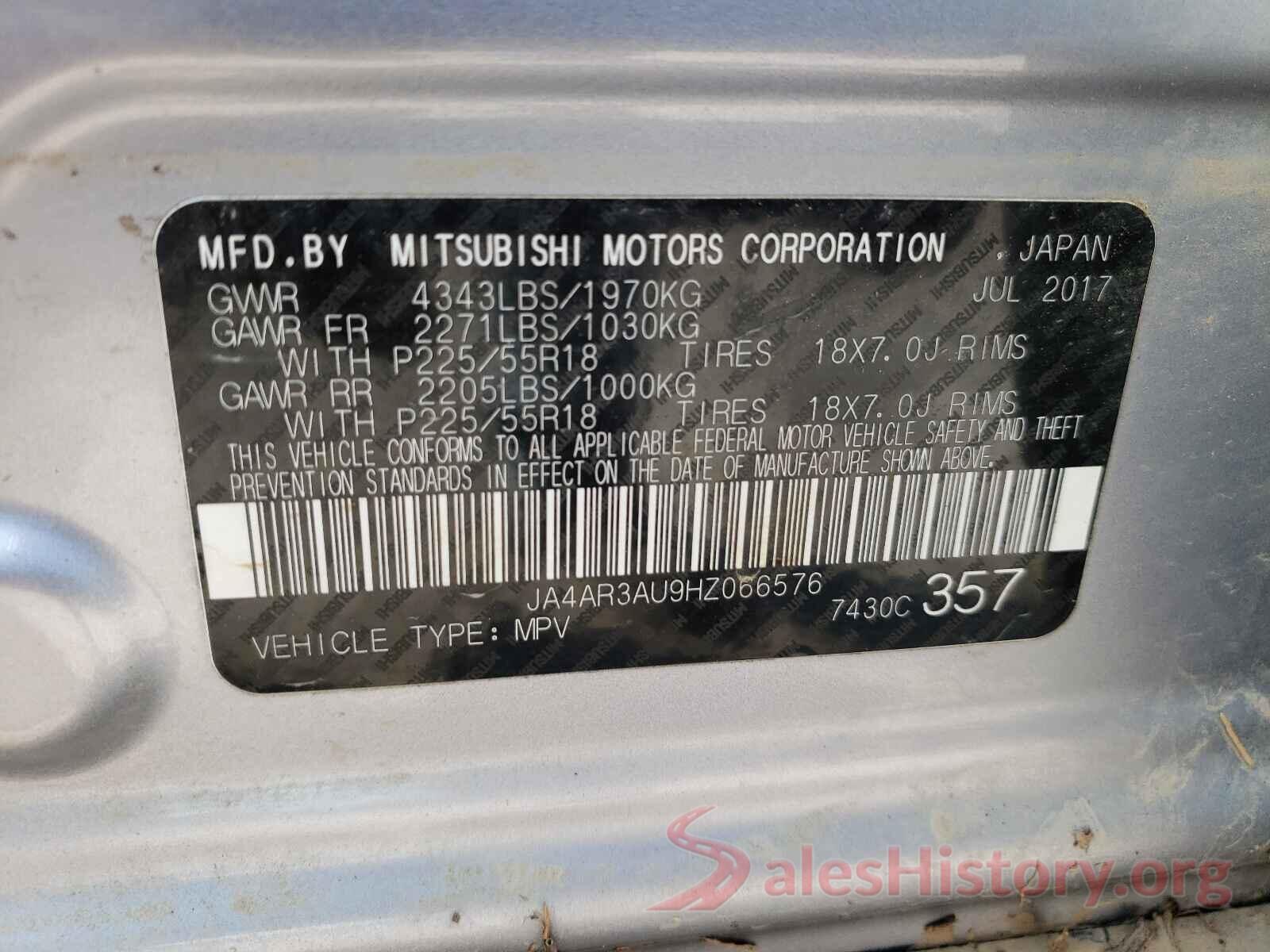 JA4AR3AU9HZ066576 2017 MITSUBISHI OUTLANDER