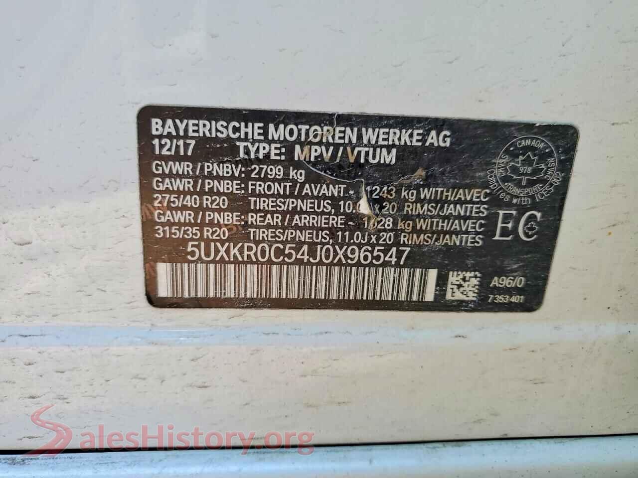 2018 BMW X5 VIN 5UXKR0C54J0X96547, wheel and tire