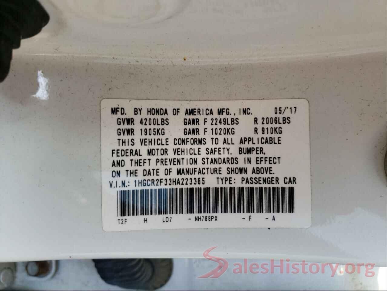 1HGCR2F33HA223365 2017 HONDA ACCORD