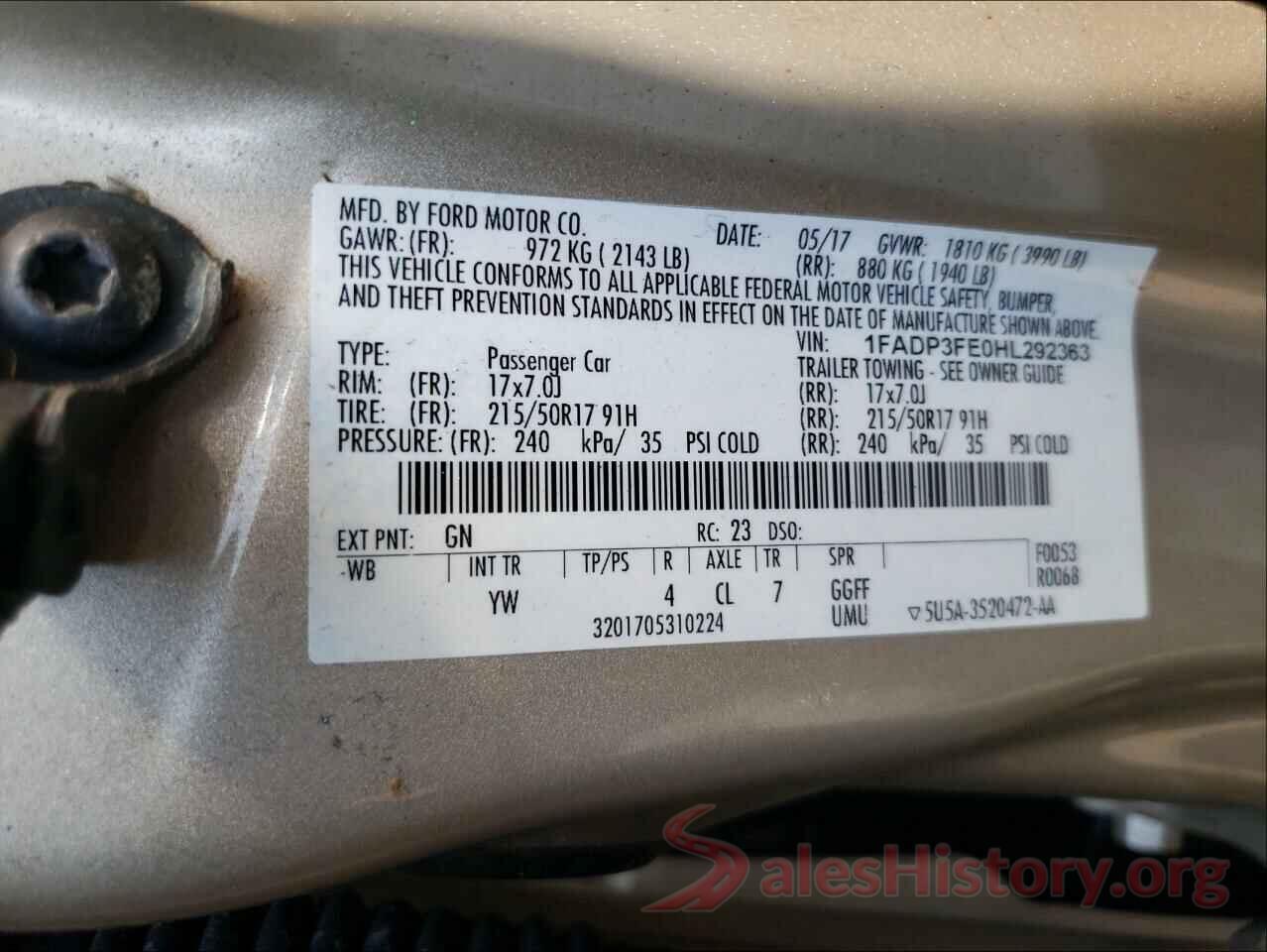 1FADP3FE0HL292363 2017 FORD FOCUS