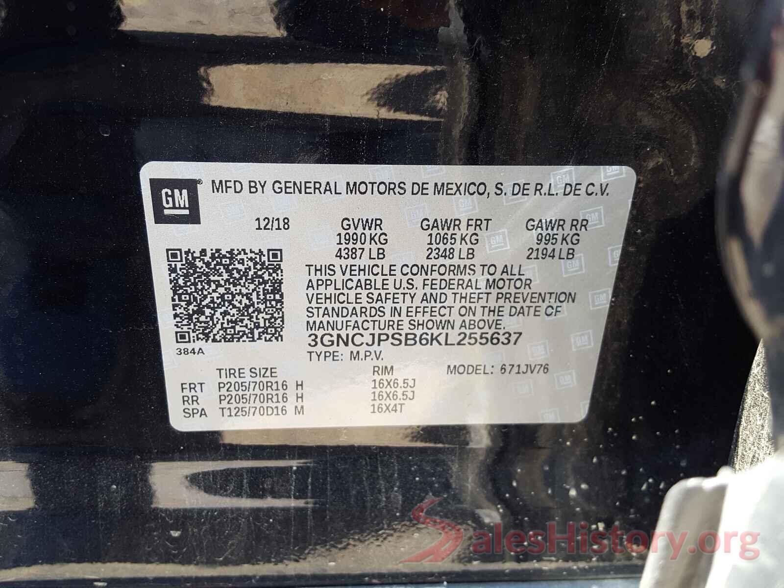 3GNCJPSB6KL255637 2019 CHEVROLET TRAX