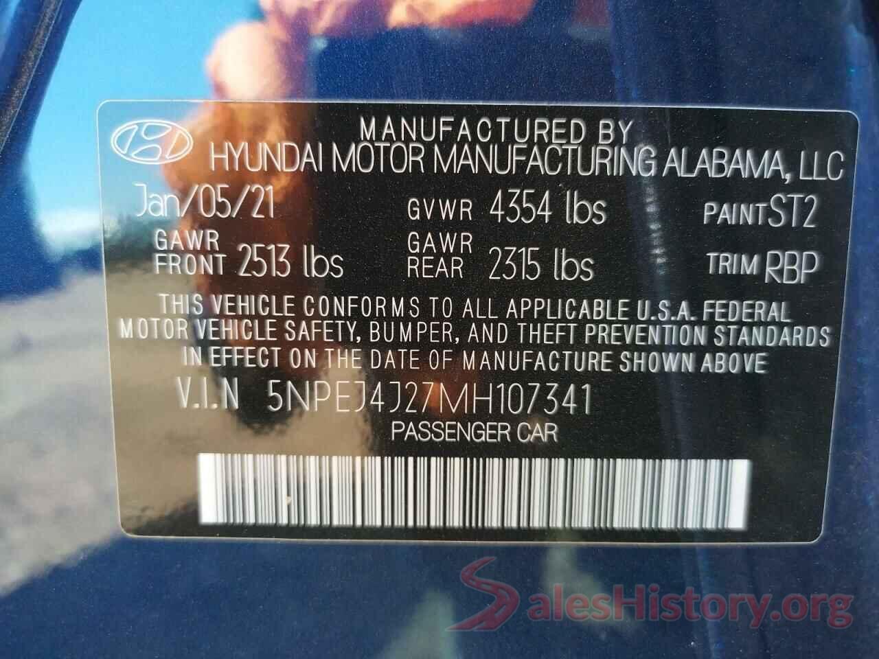 5NPEJ4J27MH107341 2021 HYUNDAI SONATA