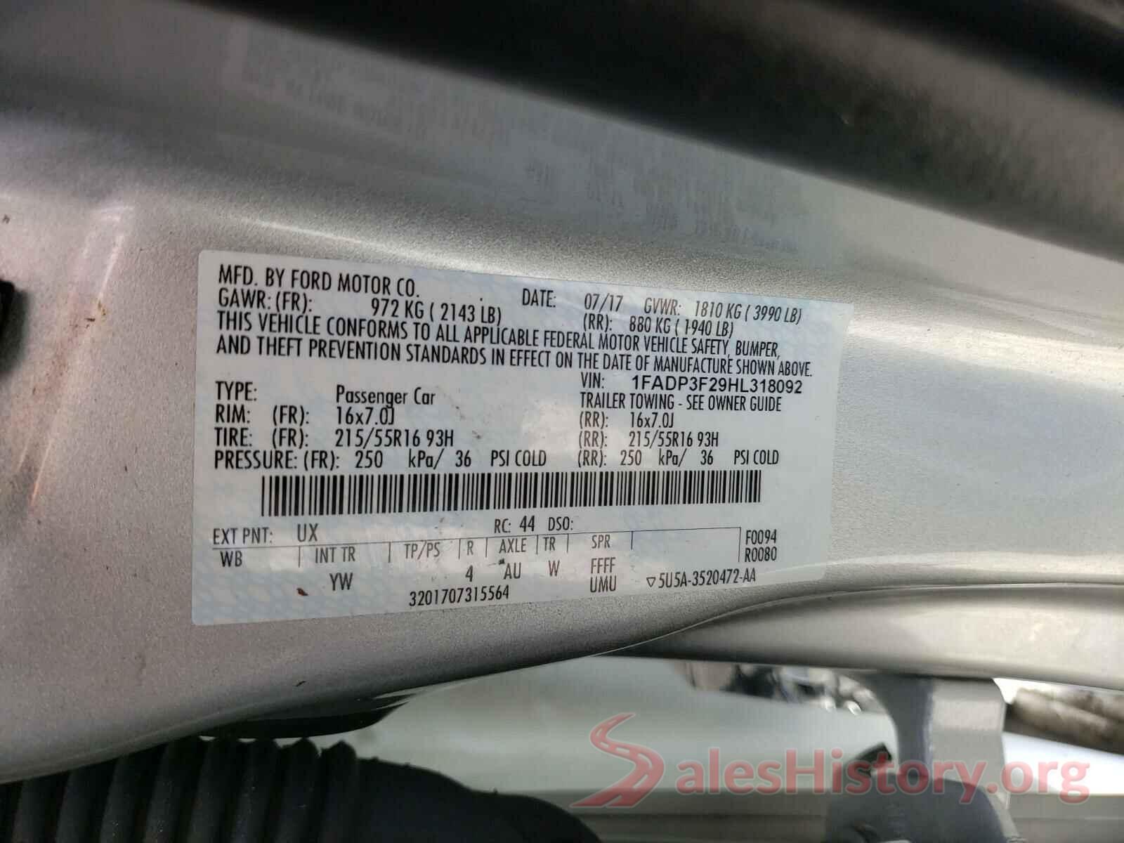 1FADP3F29HL318092 2017 FORD FOCUS