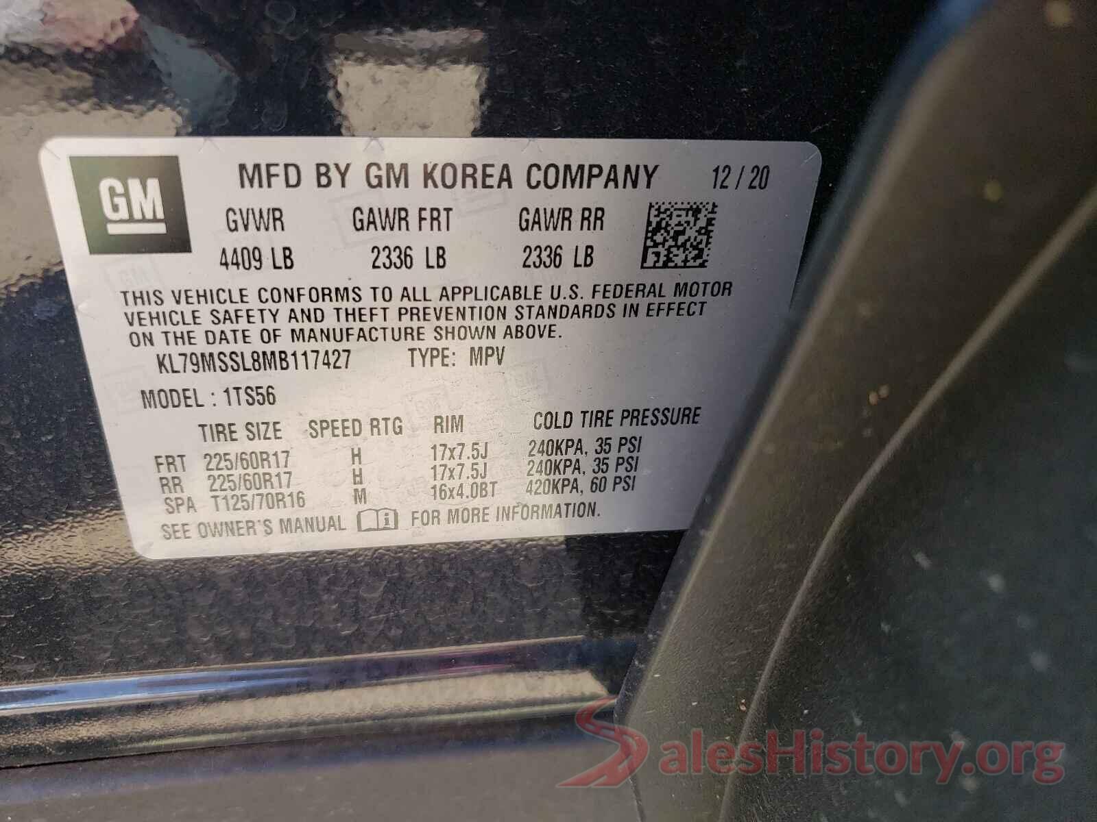 KL79MSSL8MB117427 2021 CHEVROLET TRAILBLAZE