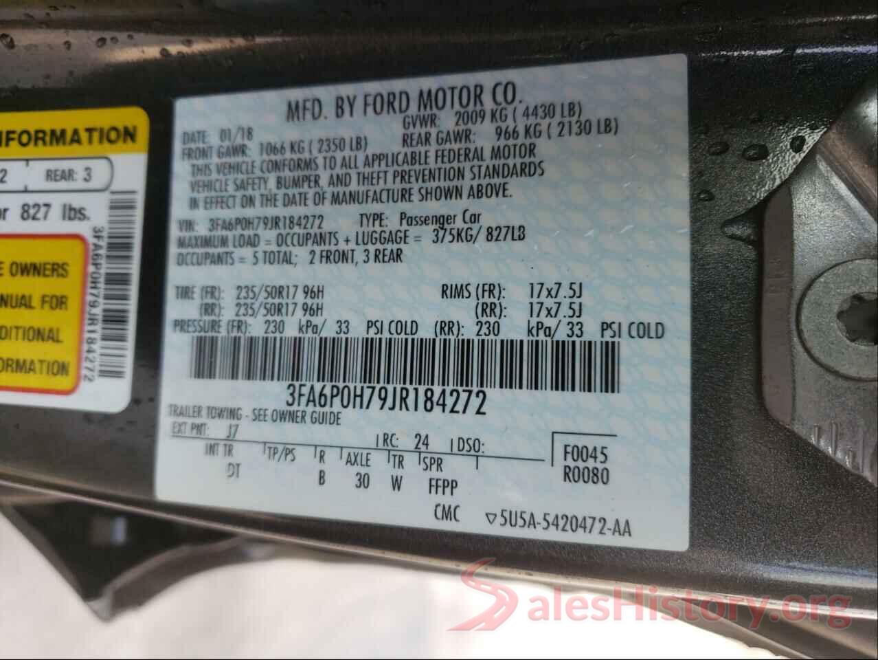 3FA6P0H79JR184272 2018 FORD FUSION