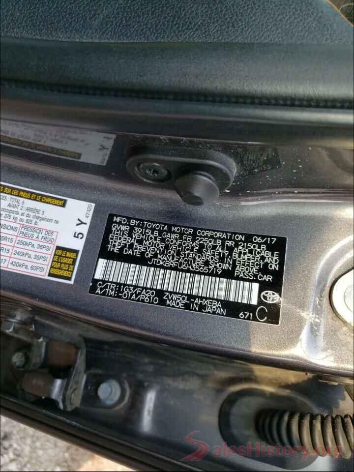 JTDKBRFU6H3565719 2017 TOYOTA PRIUS