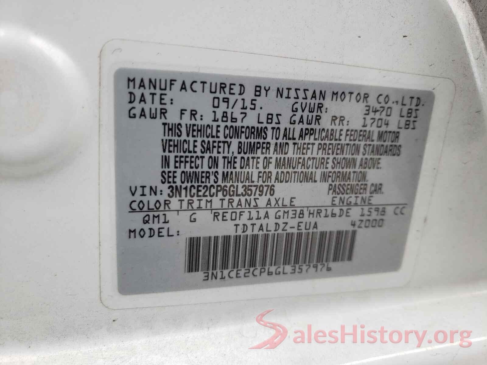 3N1CE2CP6GL357976 2016 NISSAN VERSA