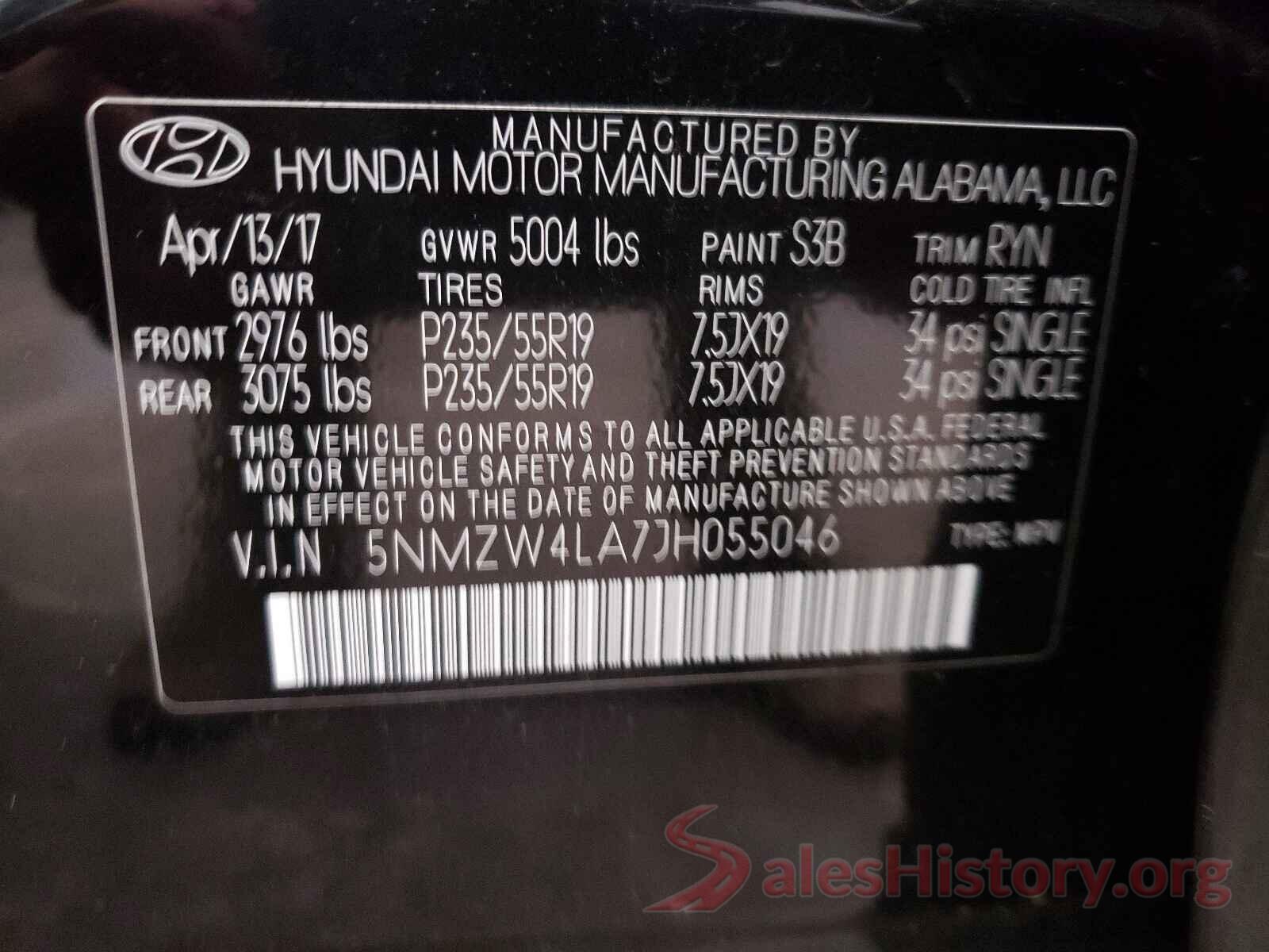 5NMZW4LA7JH055046 2018 HYUNDAI SANTA FE