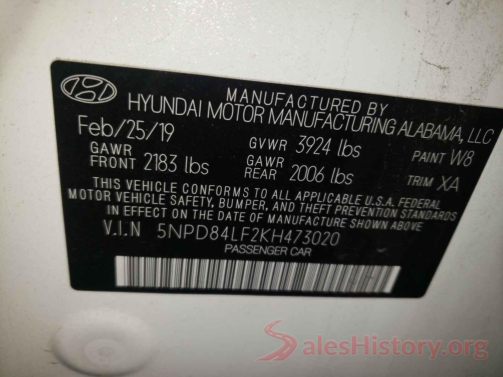 5NPD84LF2KH473020 2019 HYUNDAI ELANTRA