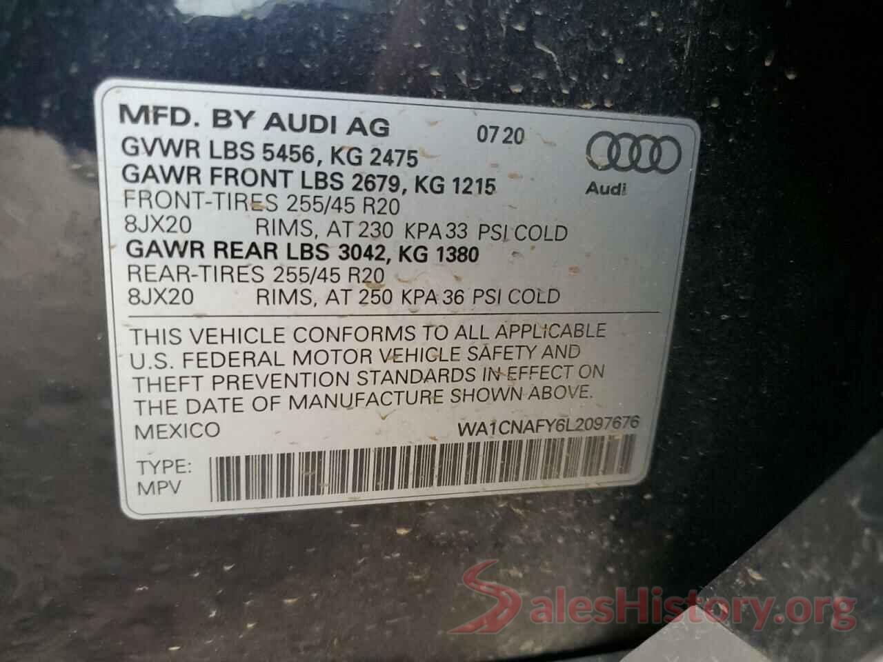 WA1CNAFY6L2097676 2020 AUDI Q5