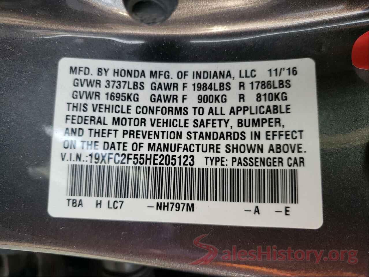 19XFC2F55HE205123 2017 HONDA CIVIC