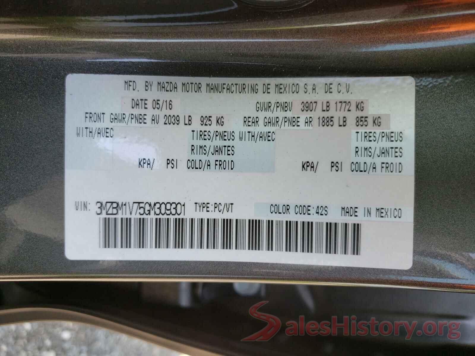 3MZBM1V75GM309301 2016 MAZDA 3