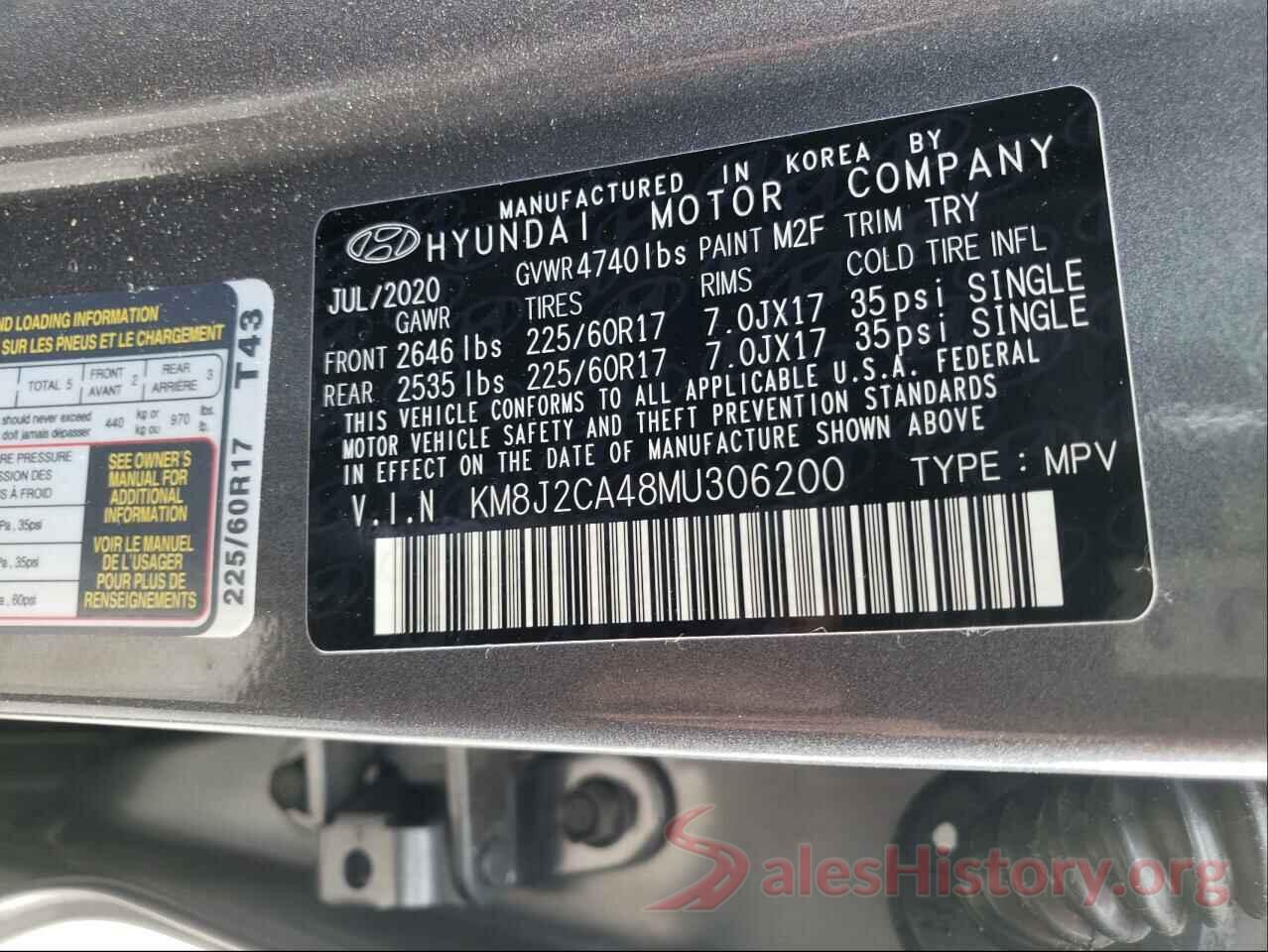 KM8J2CA48MU306200 2021 HYUNDAI TUCSON