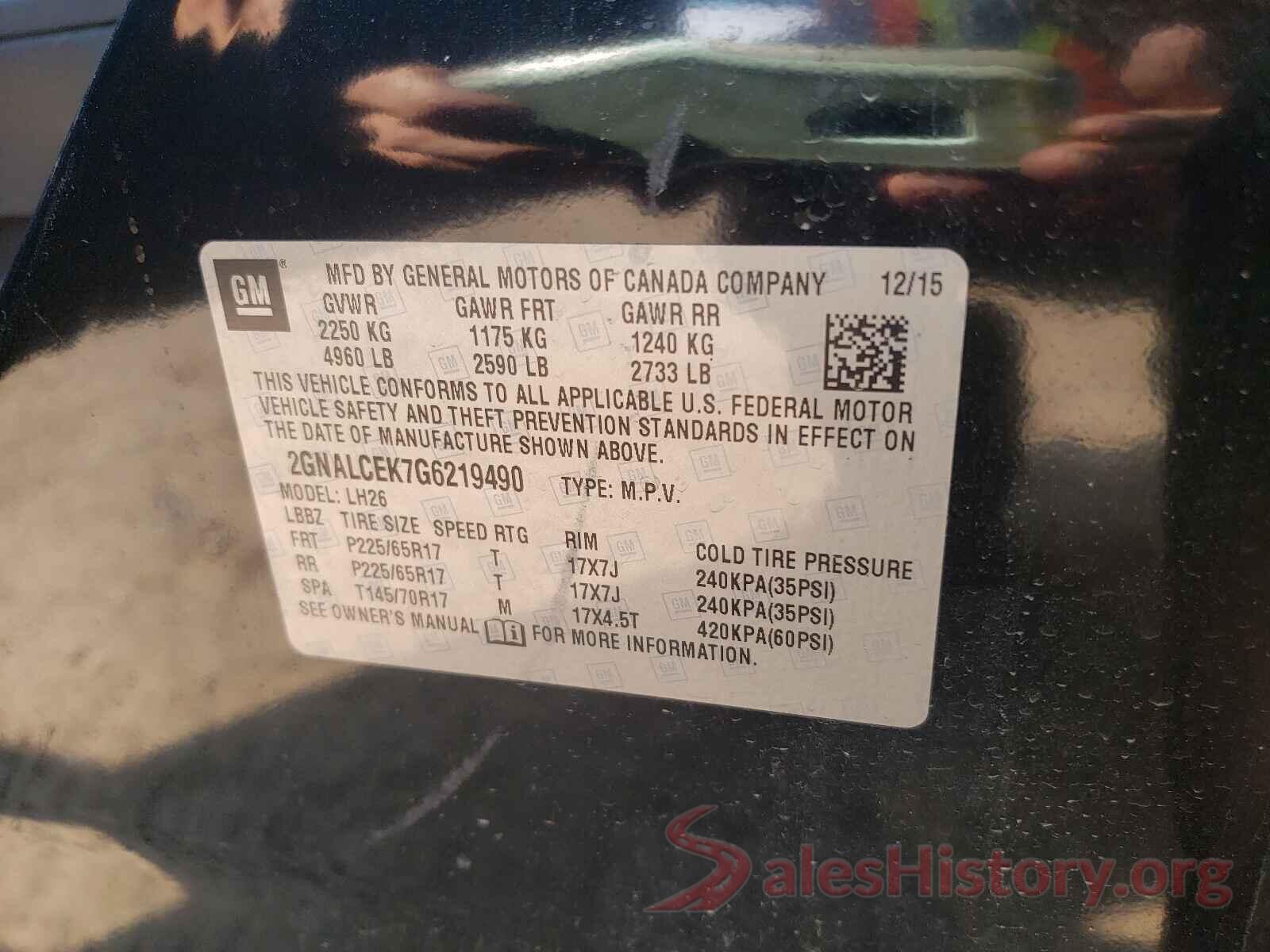 2GNALCEK7G6219490 2016 CHEVROLET EQUINOX