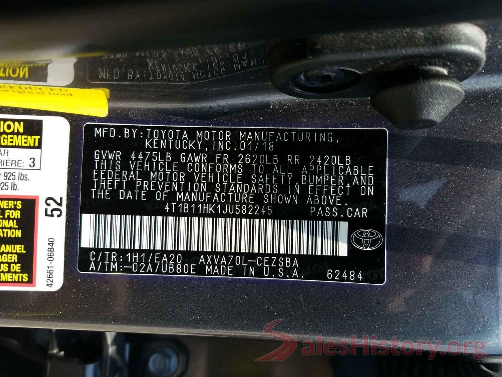 4T1B11HK1JU582245 2018 TOYOTA CAMRY