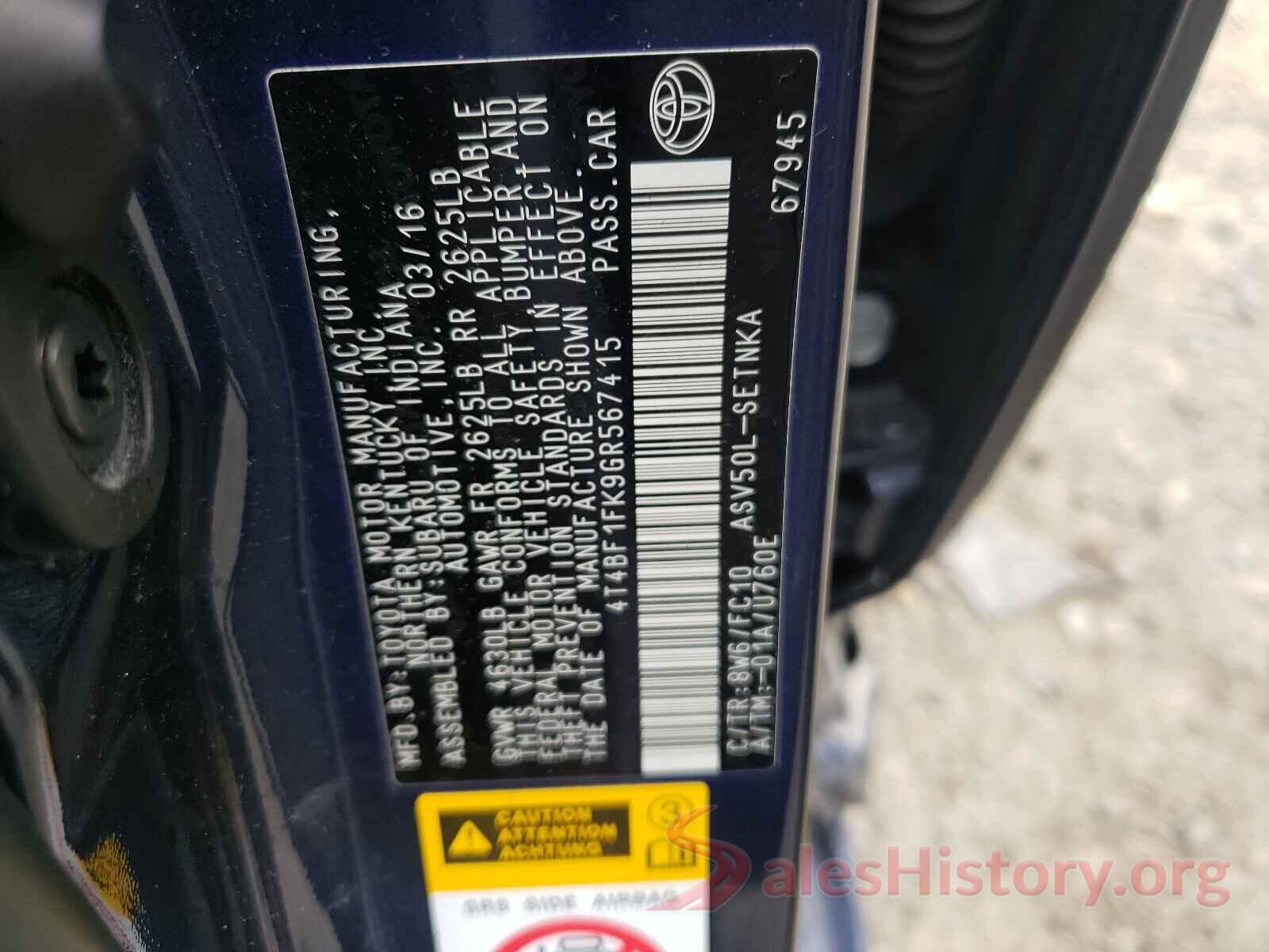 4T4BF1FK9GR567415 2016 TOYOTA CAMRY