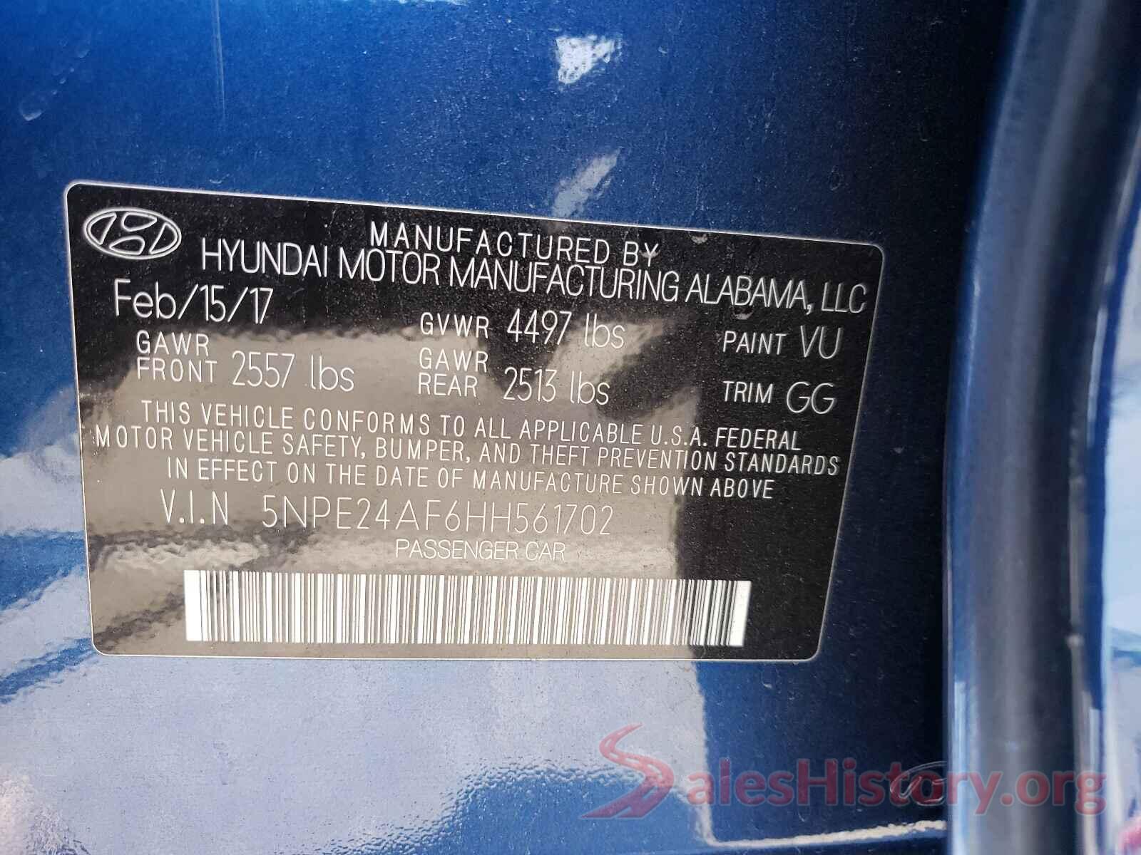 5NPE24AF6HH561702 2017 HYUNDAI SONATA