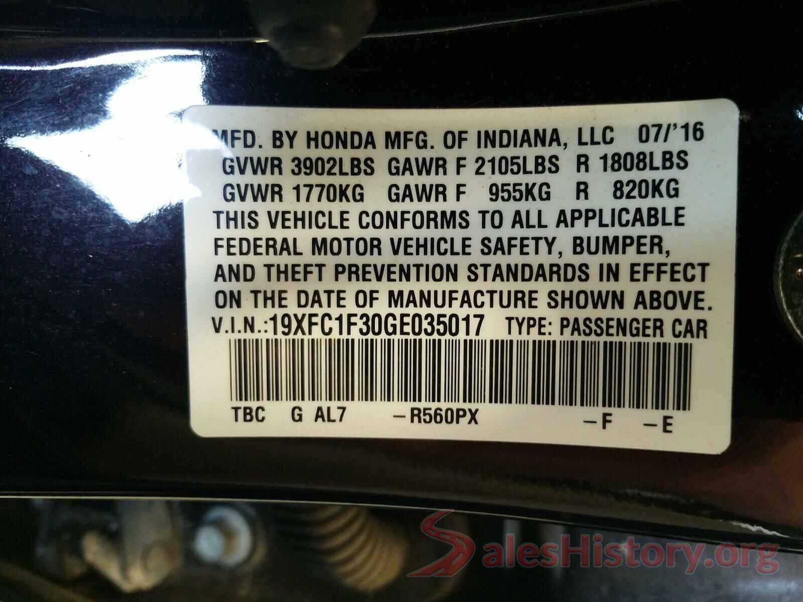 19XFC1F30GE035017 2016 HONDA CIVIC