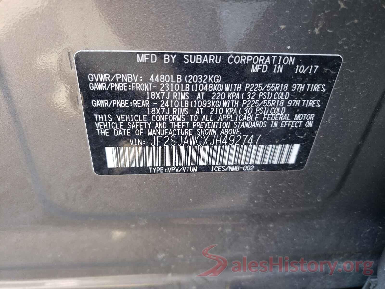 JF2SJAWCXJH492747 2018 SUBARU FORESTER