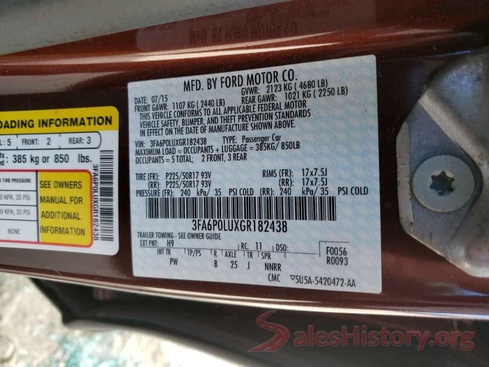 3FA6P0LUXGR182438 2016 FORD FUSION