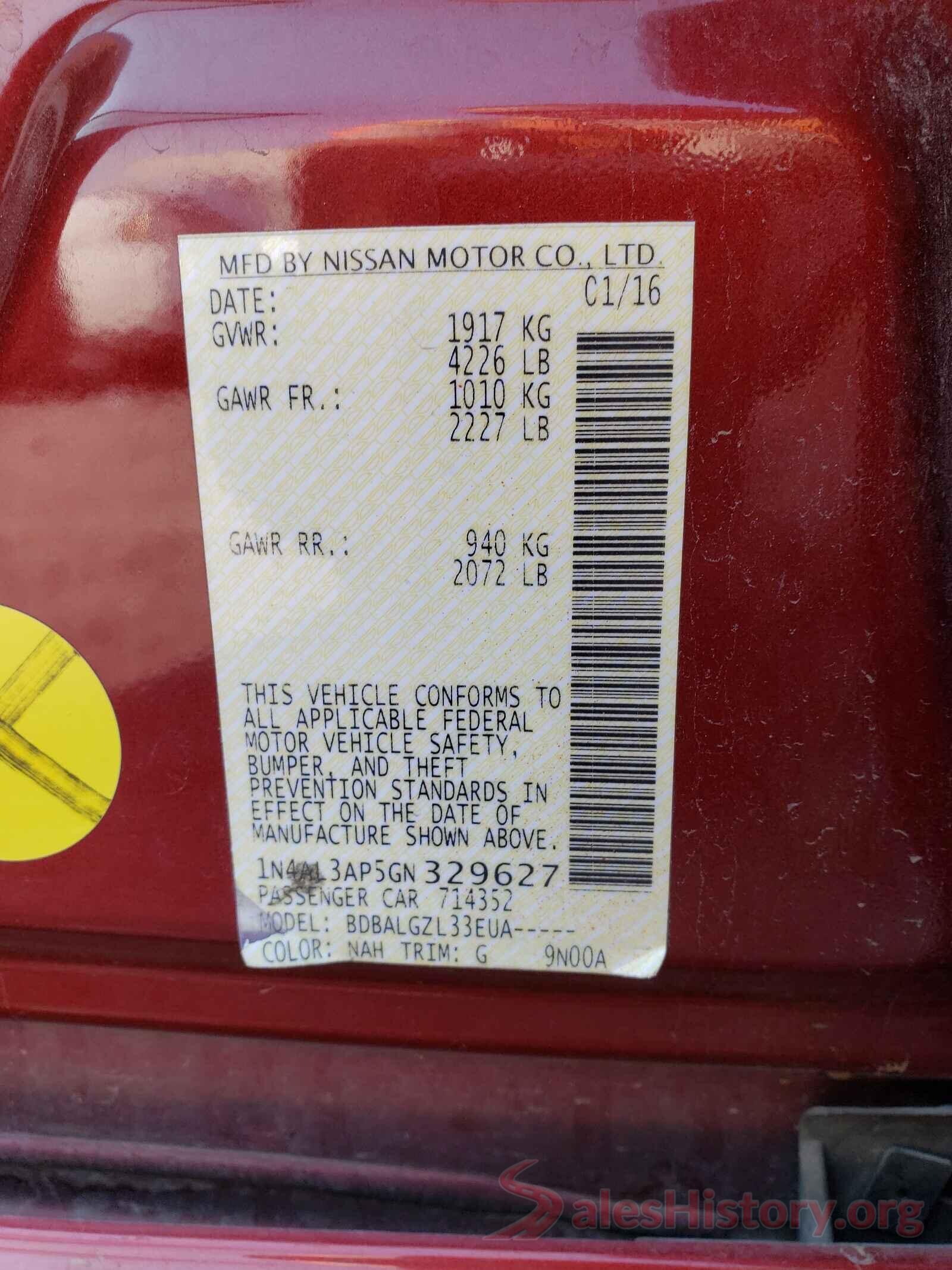 1N4AL3AP5GN329627 2016 NISSAN ALTIMA