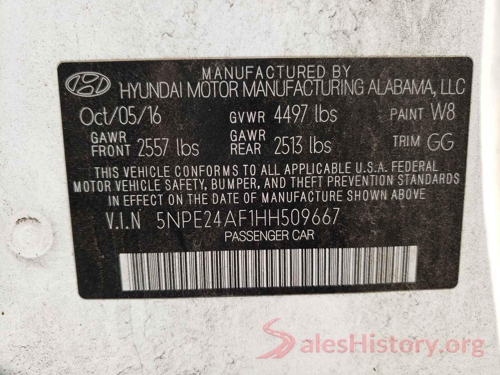 5NPE24AF1HH509667 2017 HYUNDAI SONATA