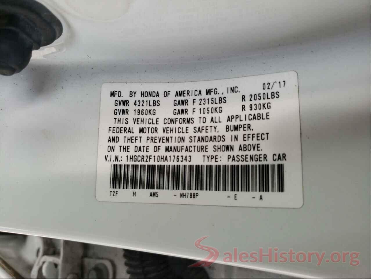 1HGCR2F10HA176343 2017 HONDA ACCORD