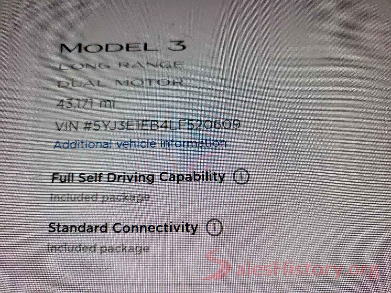 5YJ3E1EB4LF520609 2020 TESLA MODEL 3