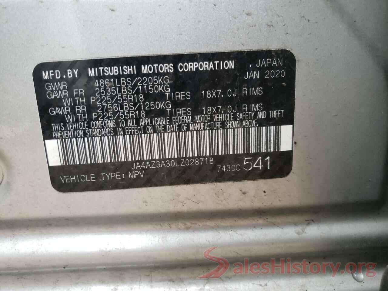 JA4AZ3A30LZ028718 2020 MITSUBISHI OUTLANDER