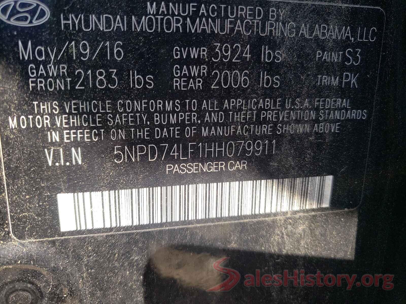 5NPD74LF1HH079911 2017 HYUNDAI ELANTRA