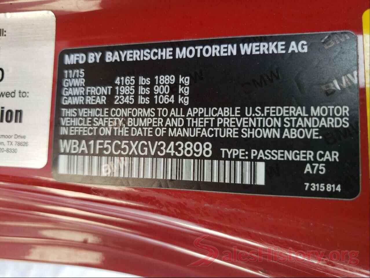 WBA1F5C5XGV343898 2016 BMW 2 SERIES