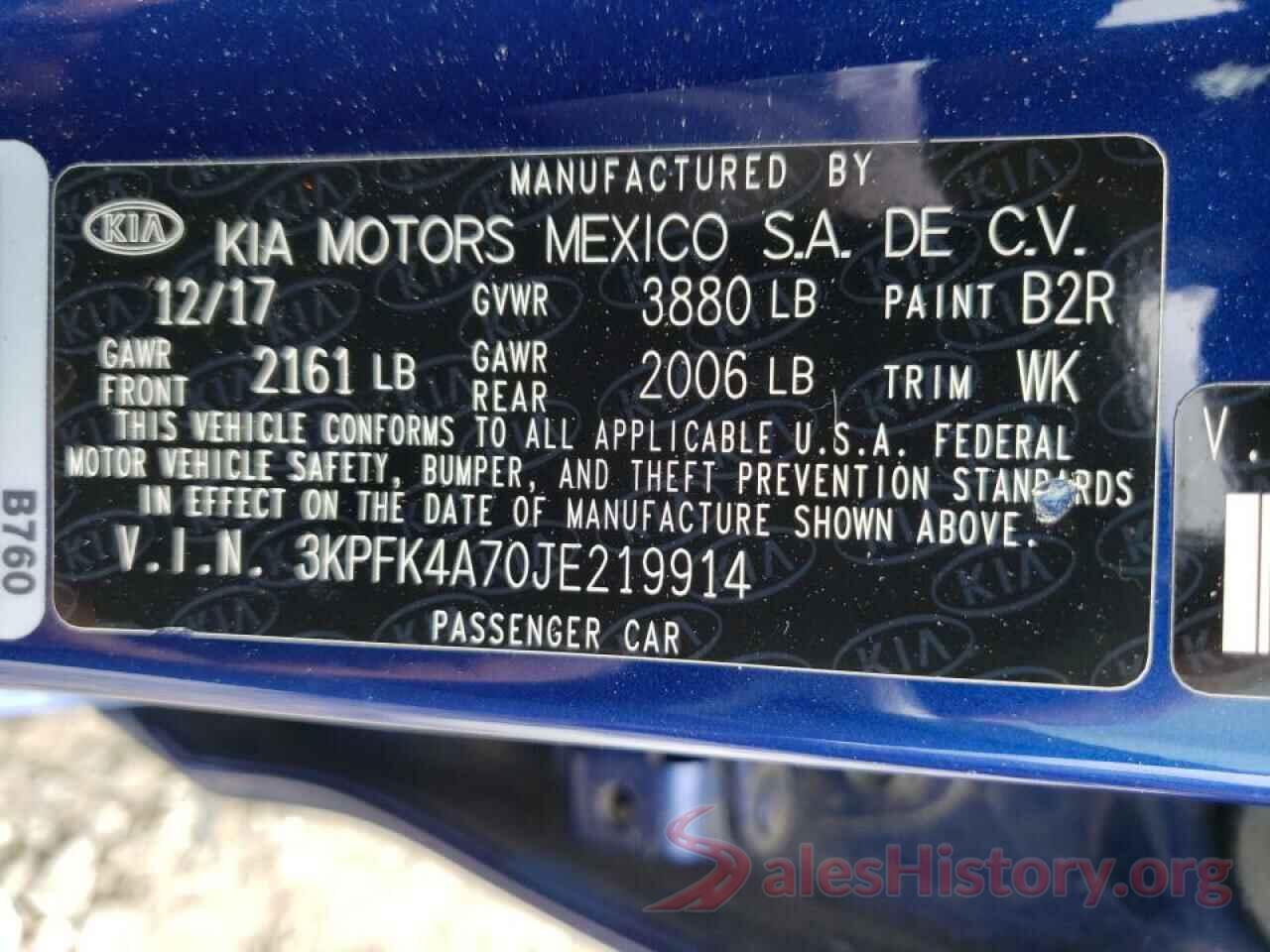 3KPFK4A70JE219914 2018 KIA FORTE