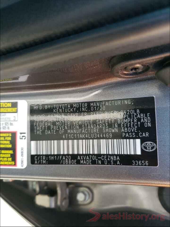 4T1C11AK4LU344469 2020 TOYOTA CAMRY