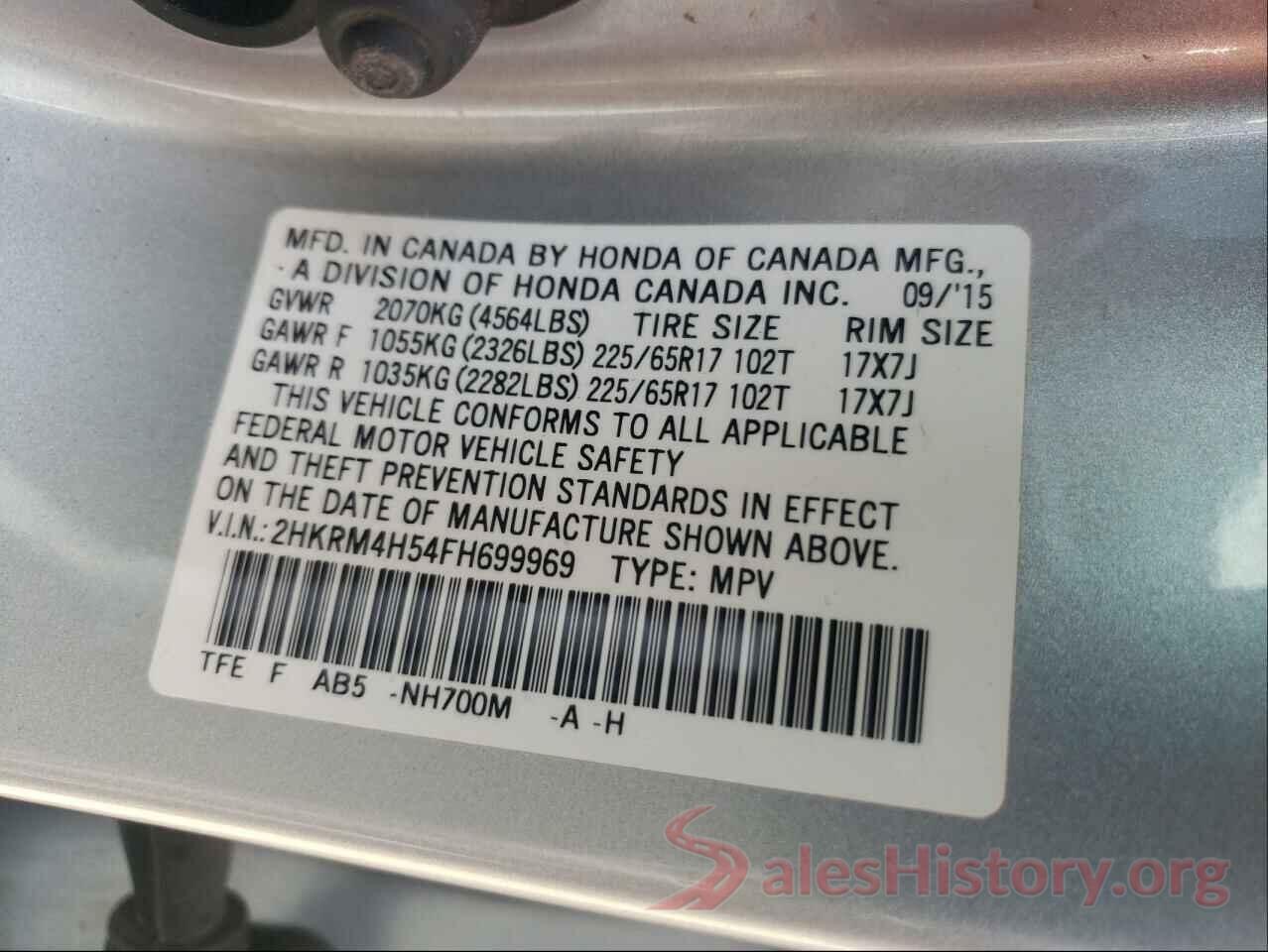 2HKRM4H54FH699969 2015 HONDA CRV