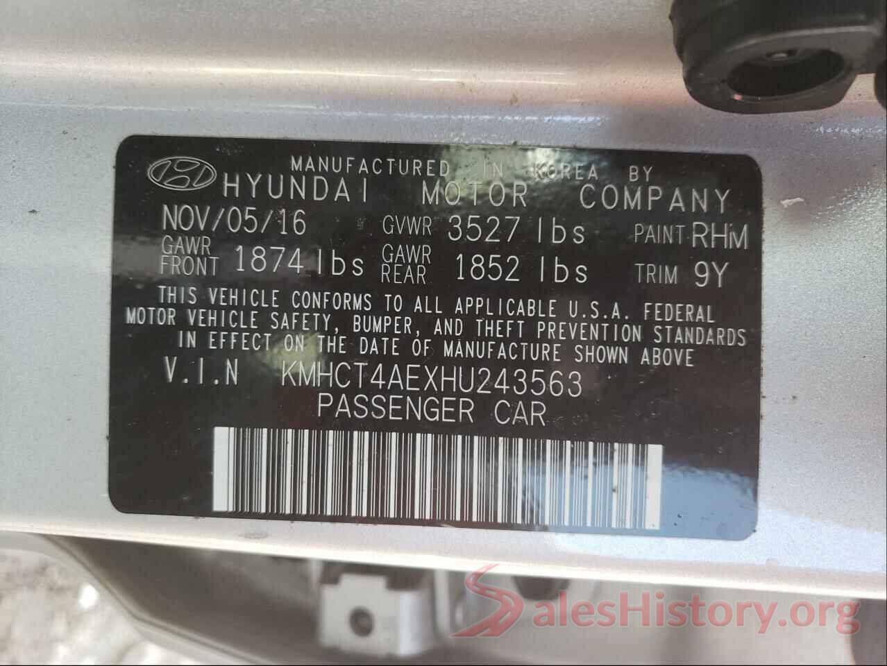 KMHCT4AEXHU243563 2017 HYUNDAI ACCENT